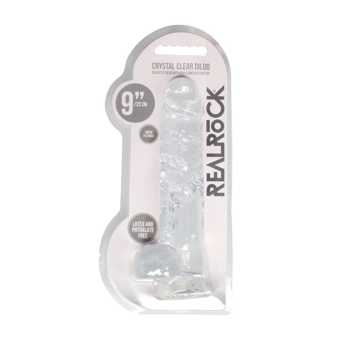 DILDO REALISTA CON TESTICULOS CRYSTAL CLEAR 9 /23CM TRANPARENTE REALROCK
