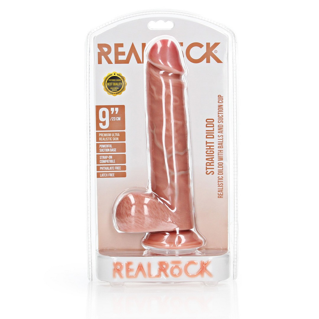 DILDO REALISTA COM TESTÍCULOS STRAIGHT 9 /23 CM FLESH REALROCK