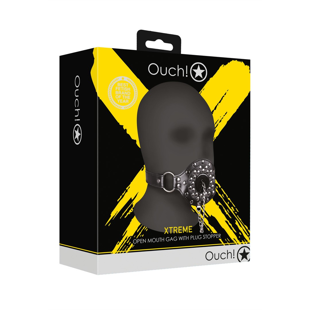 OUCH! XTREME OPEN MOUTH GAG WITH PLUG STOPPER BLACK