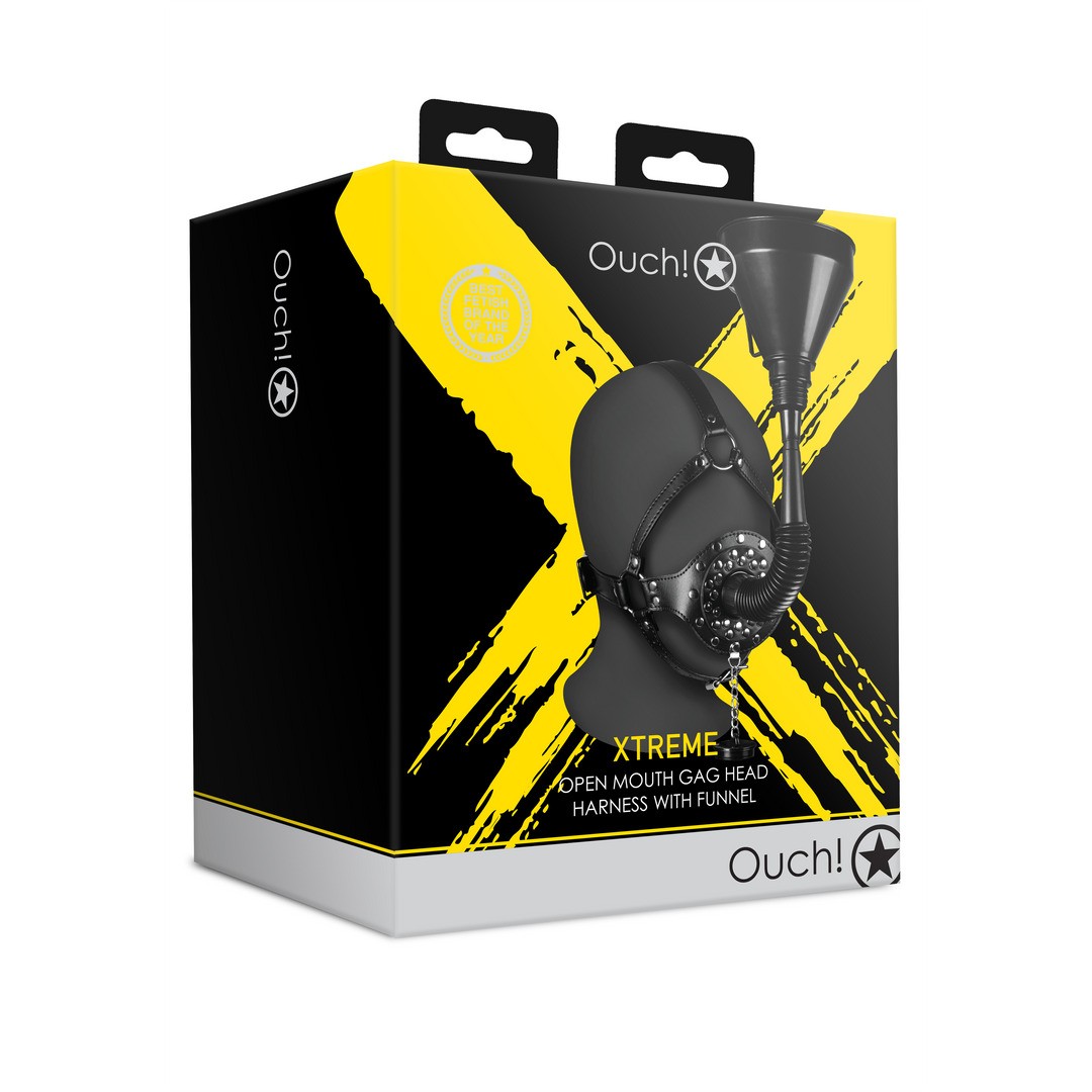 MÁSCARA COM MORDAÇA E FUNIL EXTREME PRETO OUCH!
