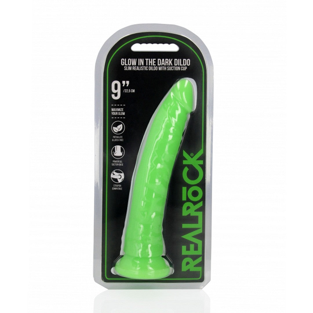 REALROCK SLIM REALISTIC DILDO WITH SUCTION CUP GLOW IN THE DARK 9 /22.5 CM