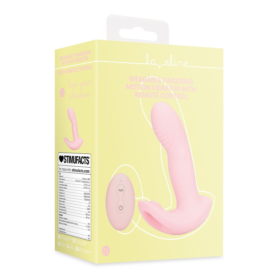 LOVELINE WEARABLE FINGERING MOTION VIBRATOR WITH REMOTE CONTROL CHERRY CHIFFON