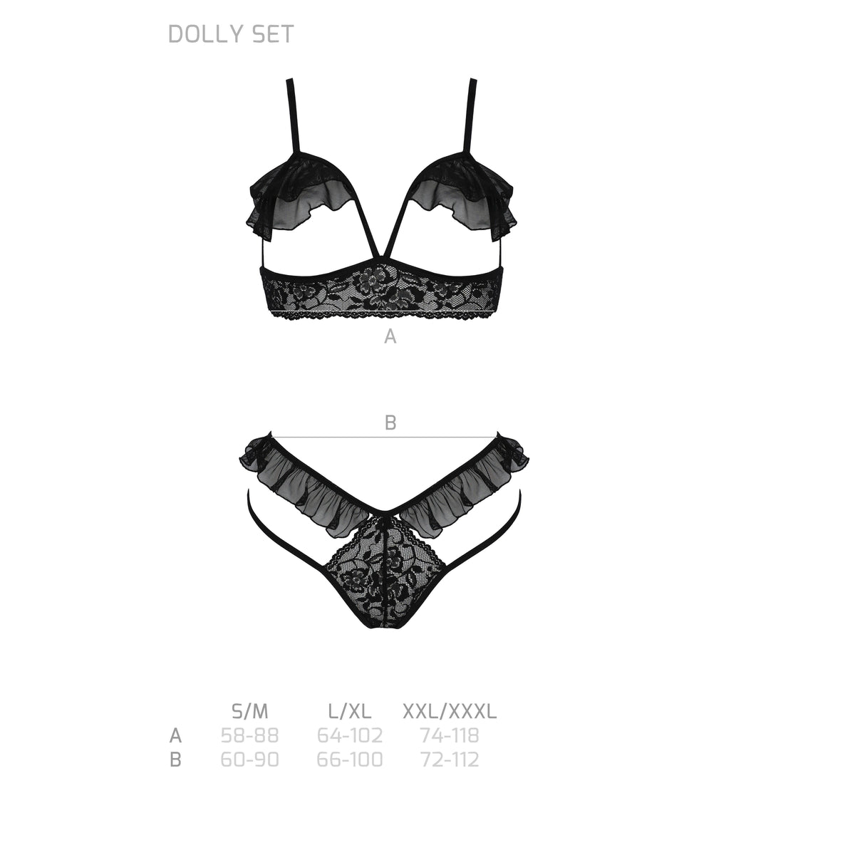CONJUNTO DE 2 PEÇAS DOLLY PRETO EROTIC LINE PASSION