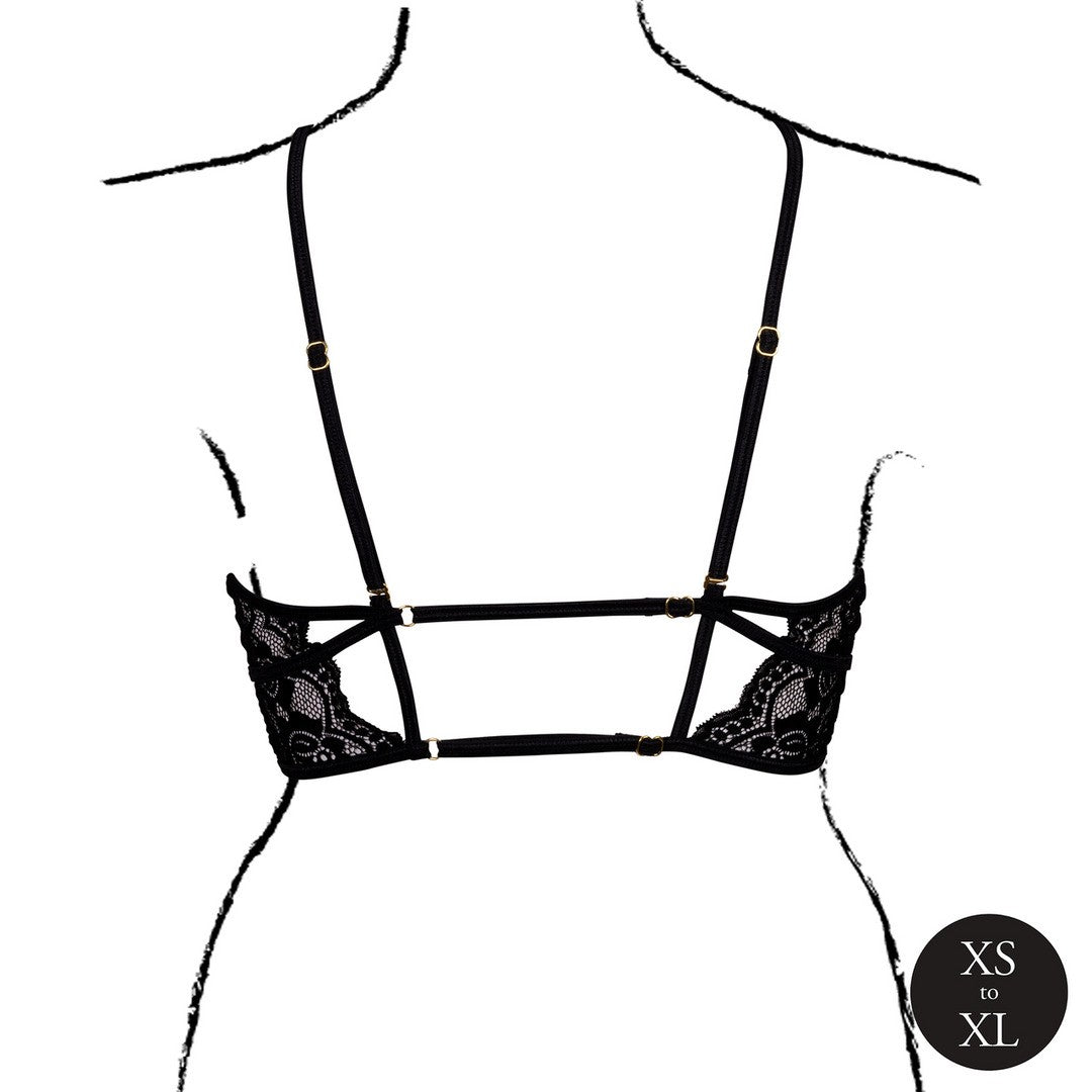 LE DÉSIR OPEN CUP TRIANGLE BRA WITH LACE AND ADJUSTABLE SLIDERS BLACK