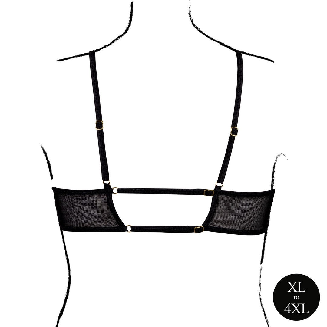 LE DÉSIR KEYHOLE MESH BRA WITH DOUBLE BACK STRAPS AND ADJUSTABLE SLIDERS BLACK QUEEN SIZE