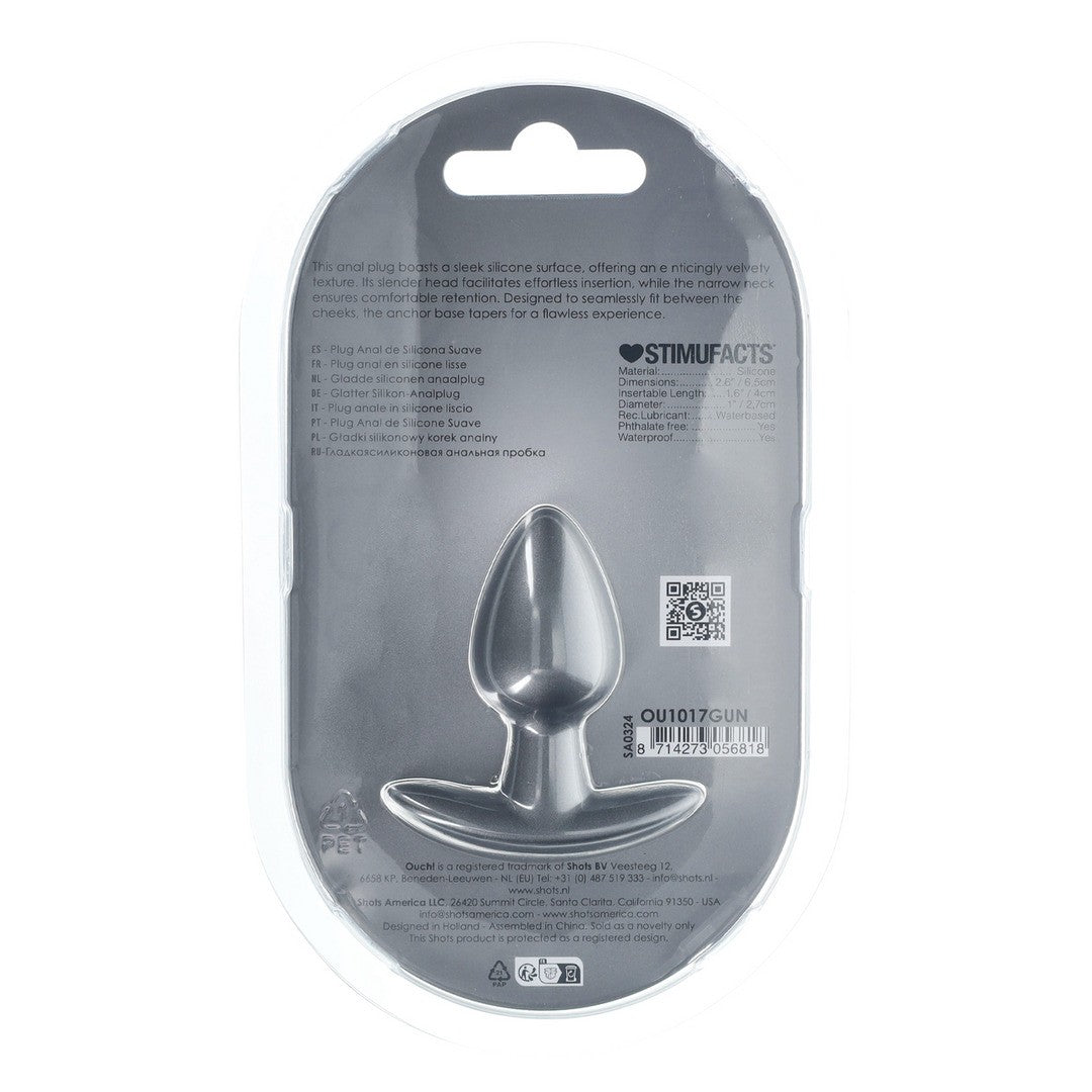 PLUG ANAL SMOOTH SILICONE SMALL 2.6 /6,5 CM GUN METAL OUCH!