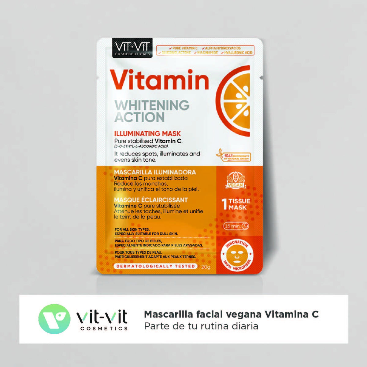 MÁSCARA DE TECIDO FACIAL VITAMIN C VIT VIT COSMETICS 20GR
