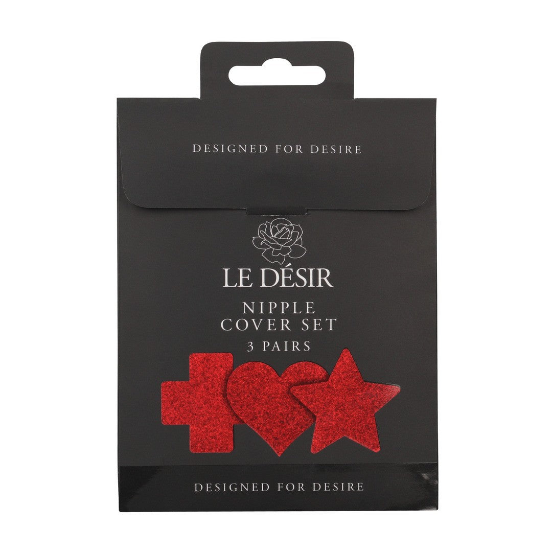 CONJUNTO DE 3 TAPA MAMILOS CROSS STAR HEART VERMELHO LE DÉSIR - Lust Sexshop