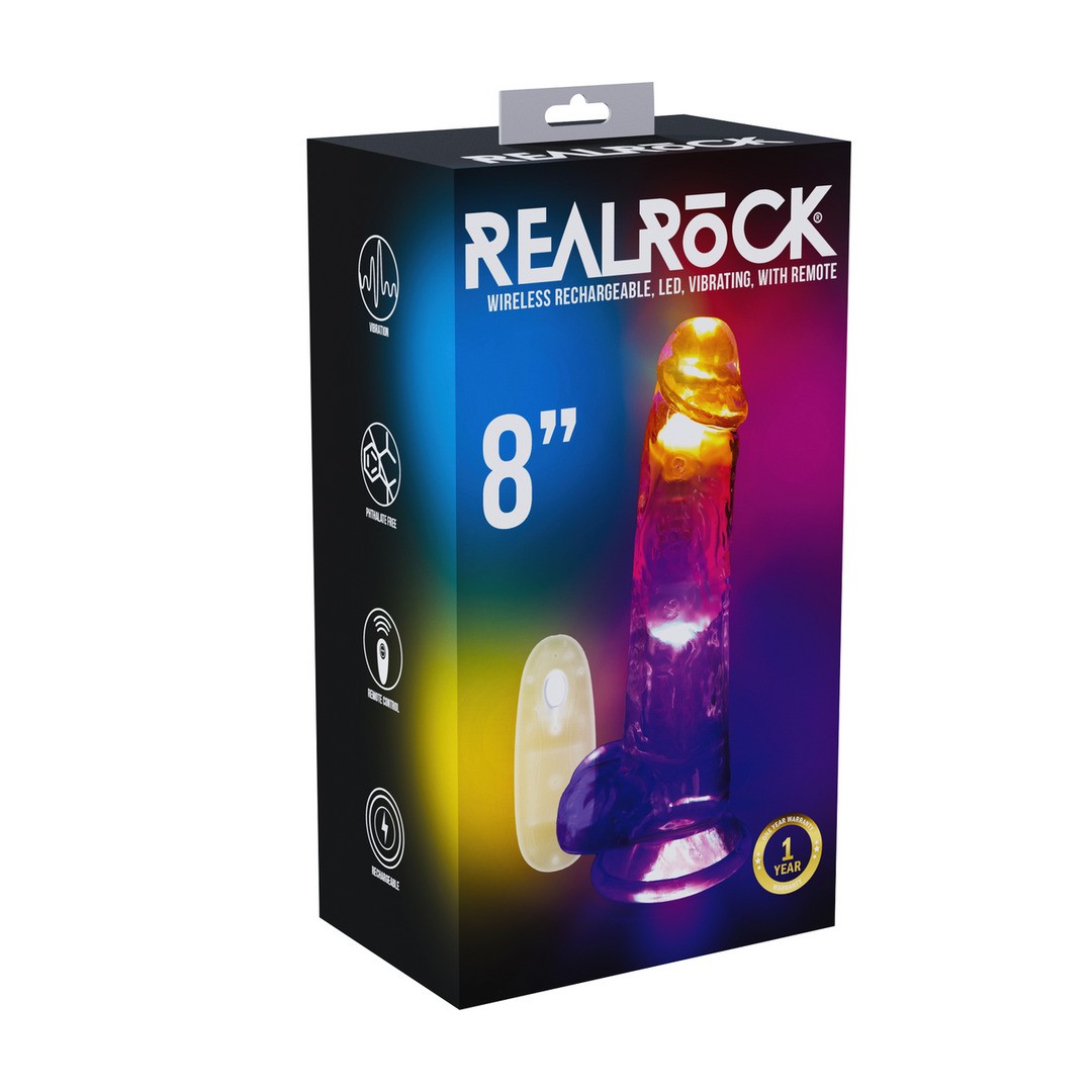 REALROCK LED VIBRATING STRAIGHT COCK WITH BALLS 8/ 20 CM