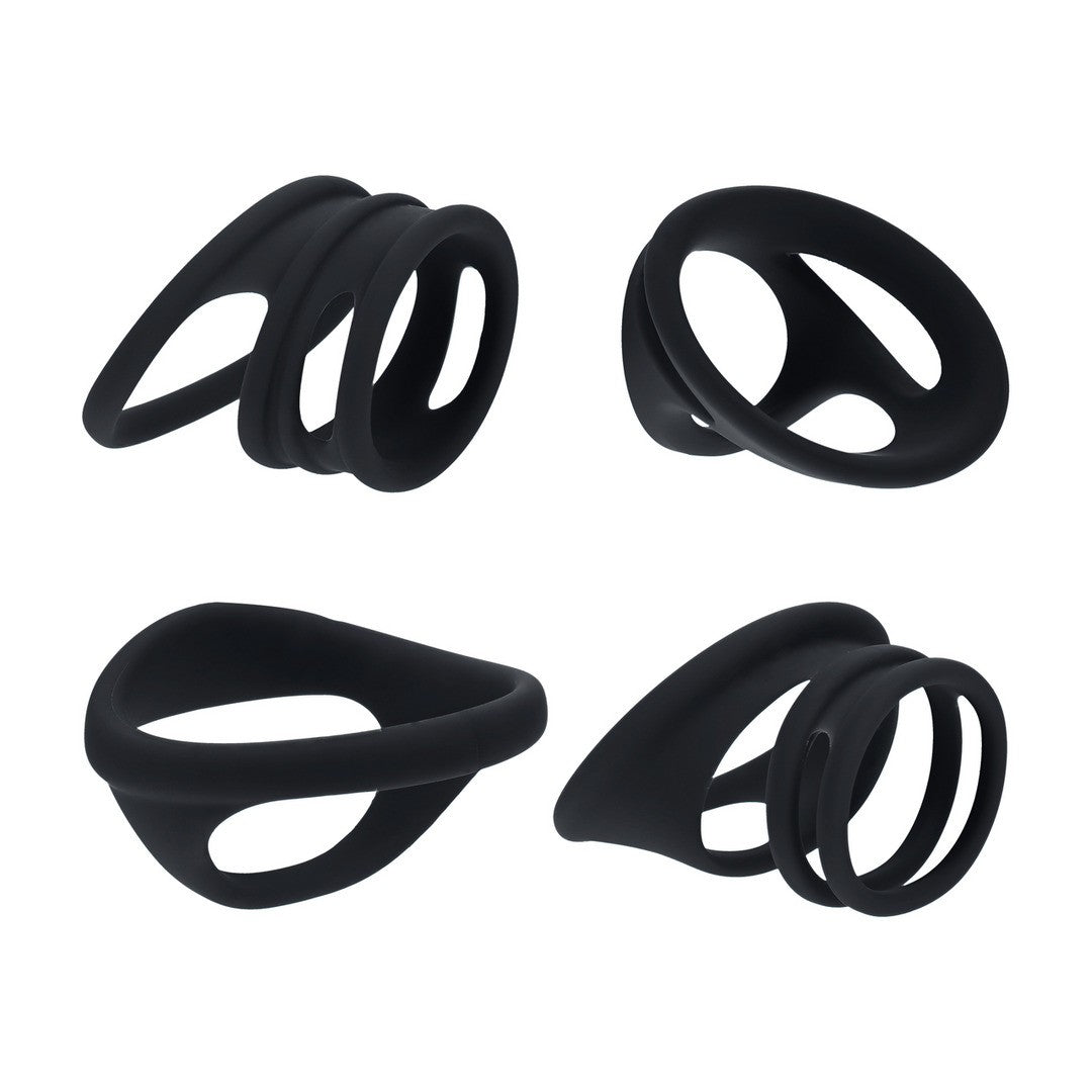 CONJUNTO DE 4 ANÉIS PARA O PÉNIS E TESTÍCULOS PRETO LEVELZ - Lust Sexshop