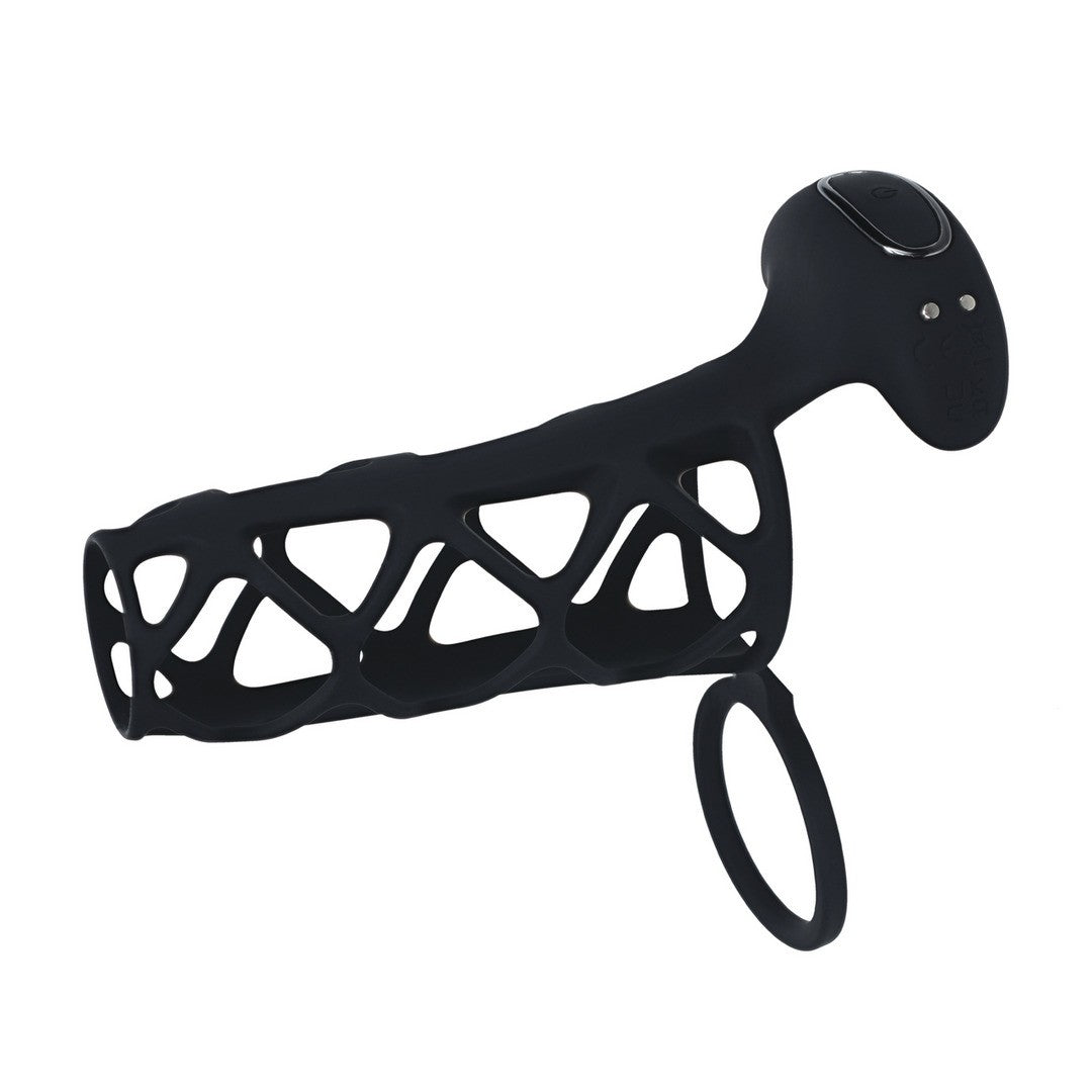 LEVELZ VIBRATING CAGE SILICONE COCK SLEEVE AND BALL RING BLACK