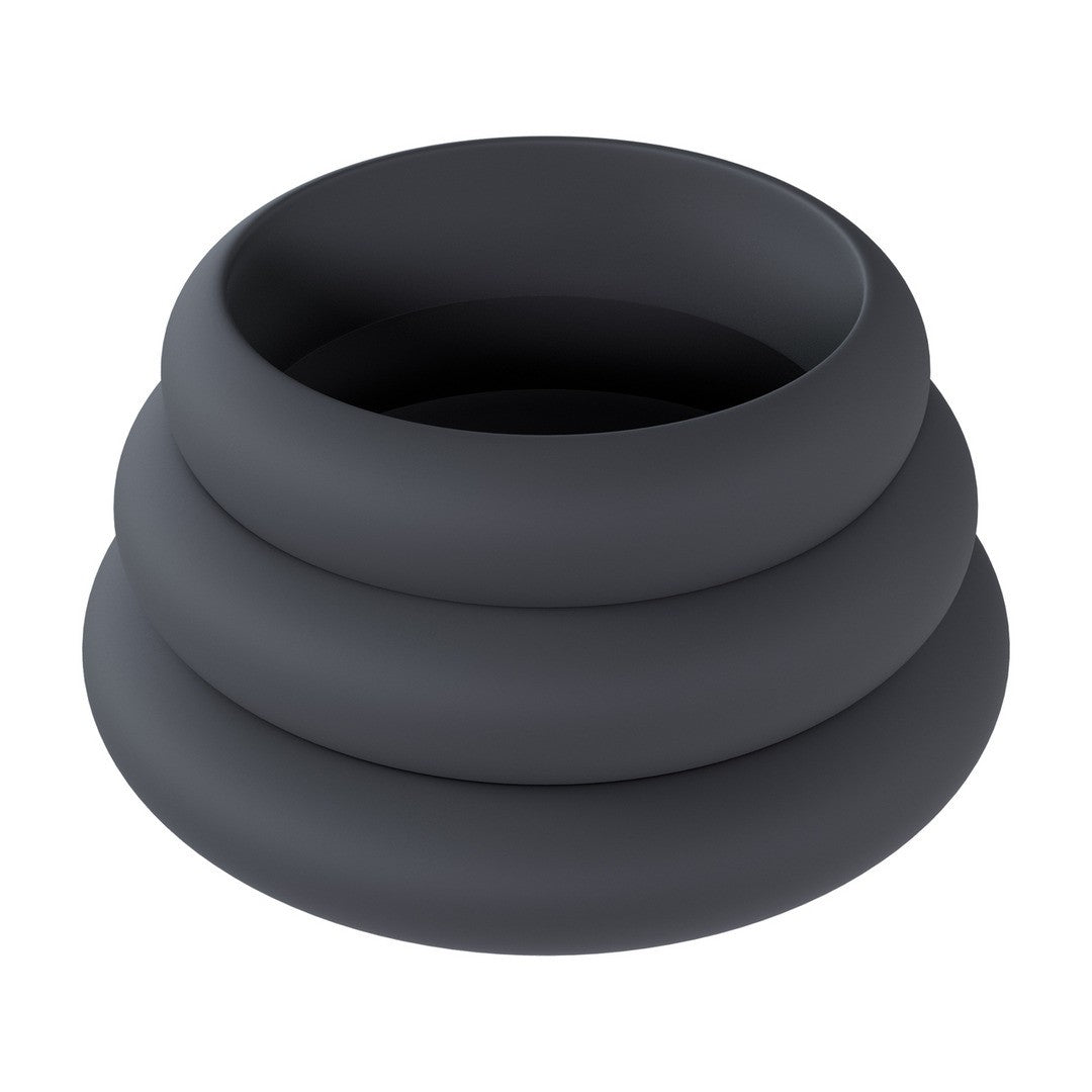 CONJUNTO DE 3 ANÉIS EM SILICONE PARA O PÉNIS WIDE O L/XL/XXL PRETO LEVELZ - Lust Sexshop