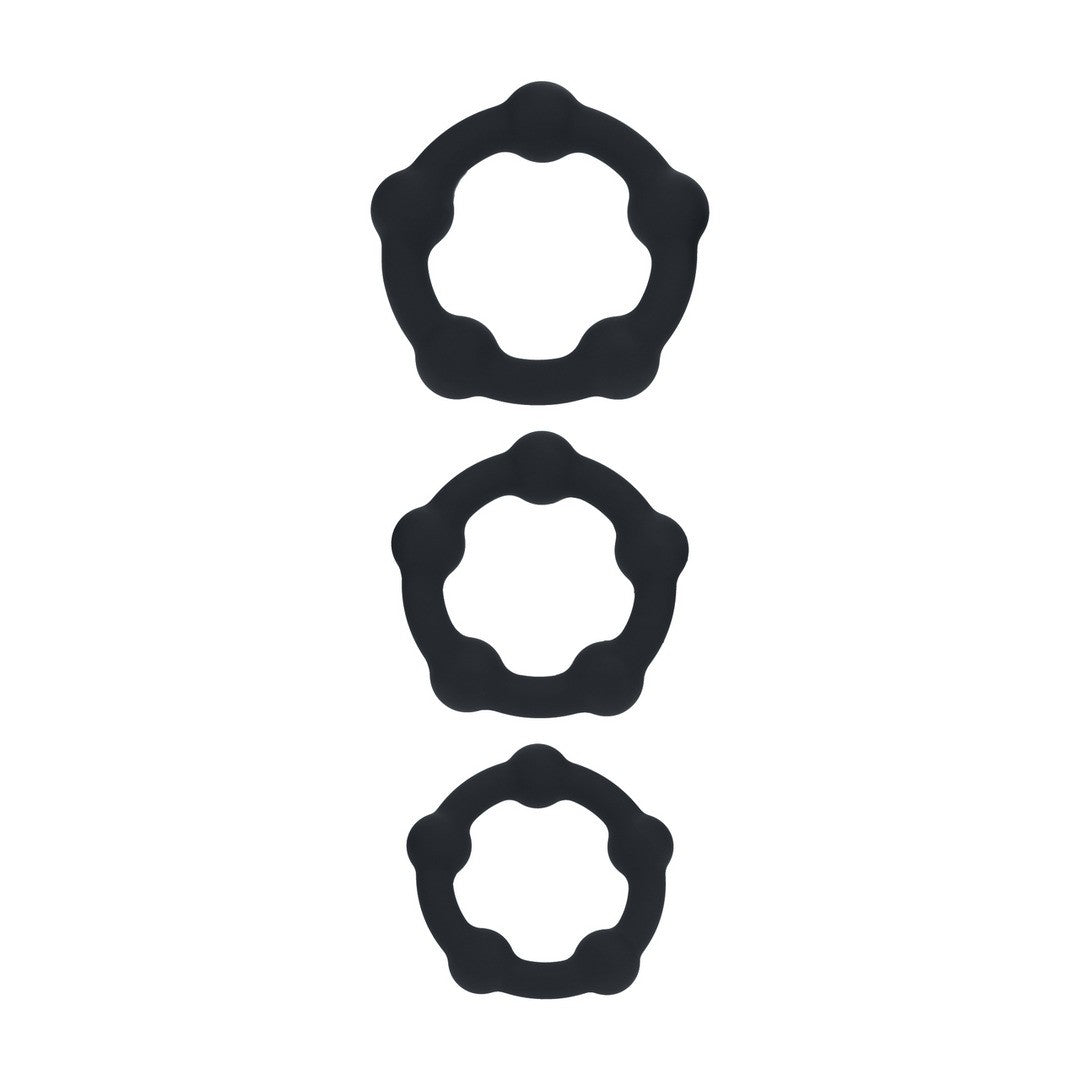 CONJUNTO DE 3 ANÉIS PARA O PÉNIS EM SILICONE COM PÉROLAS S/M/L PRETO LEVELZ - Lust Sexshop