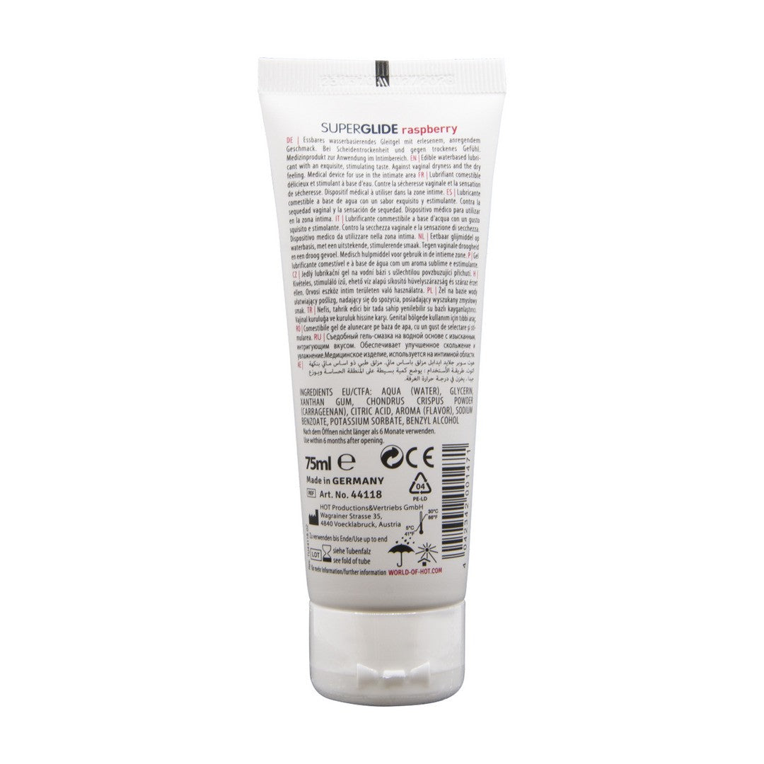 LUBRIFICANTE COMESTÍVEL HOT™ SUPERGLIDE FRAMBOESA 75ML - Lust Sexshop