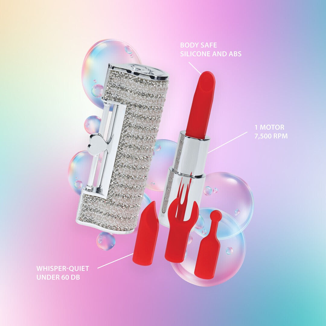 LOVELINE ANGEL LIPSTICK VIBRATOR WITH 4 ATTACHMENTS CLEAR