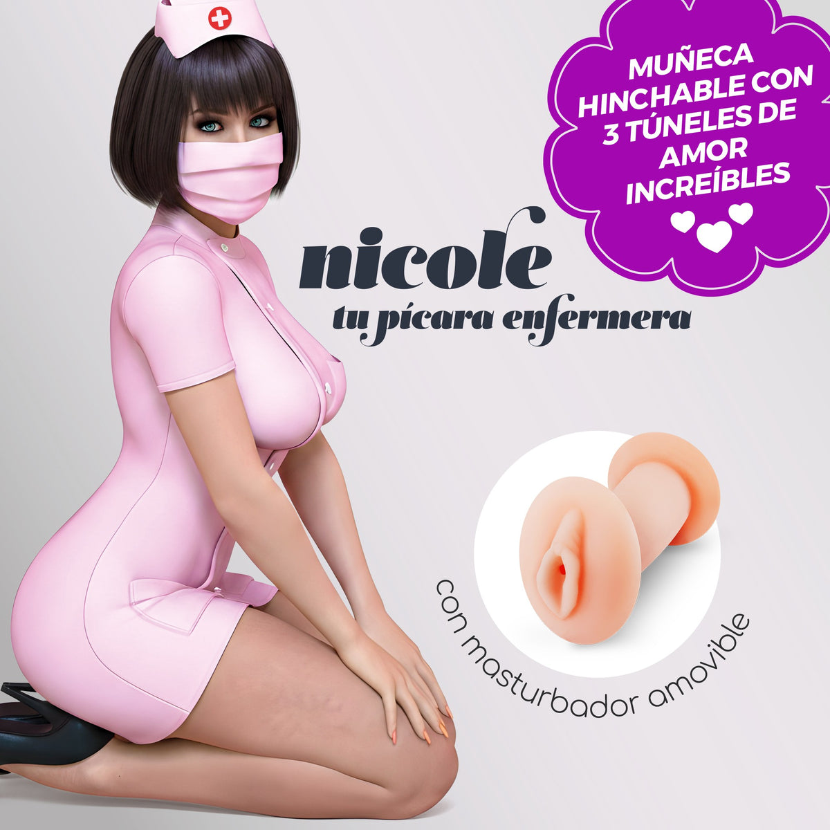 NICOLE LA ENFERMERA BONECA INSUFLÁVEL COM MASTURBADOR CRUSHIOUS - Lust Sexshop