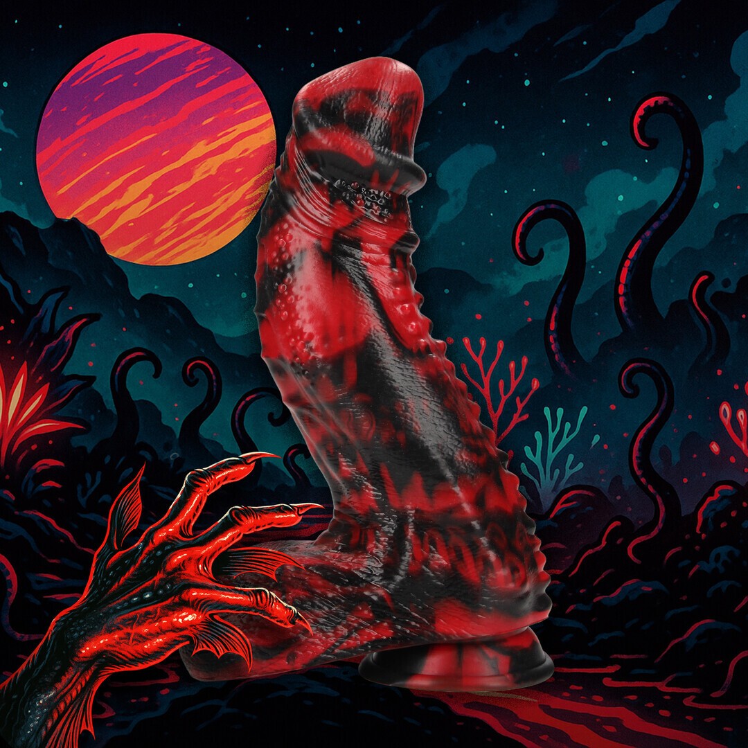 OUCH! DARK LYCAN SPAWN SILICONE DILDO RED/BLACK