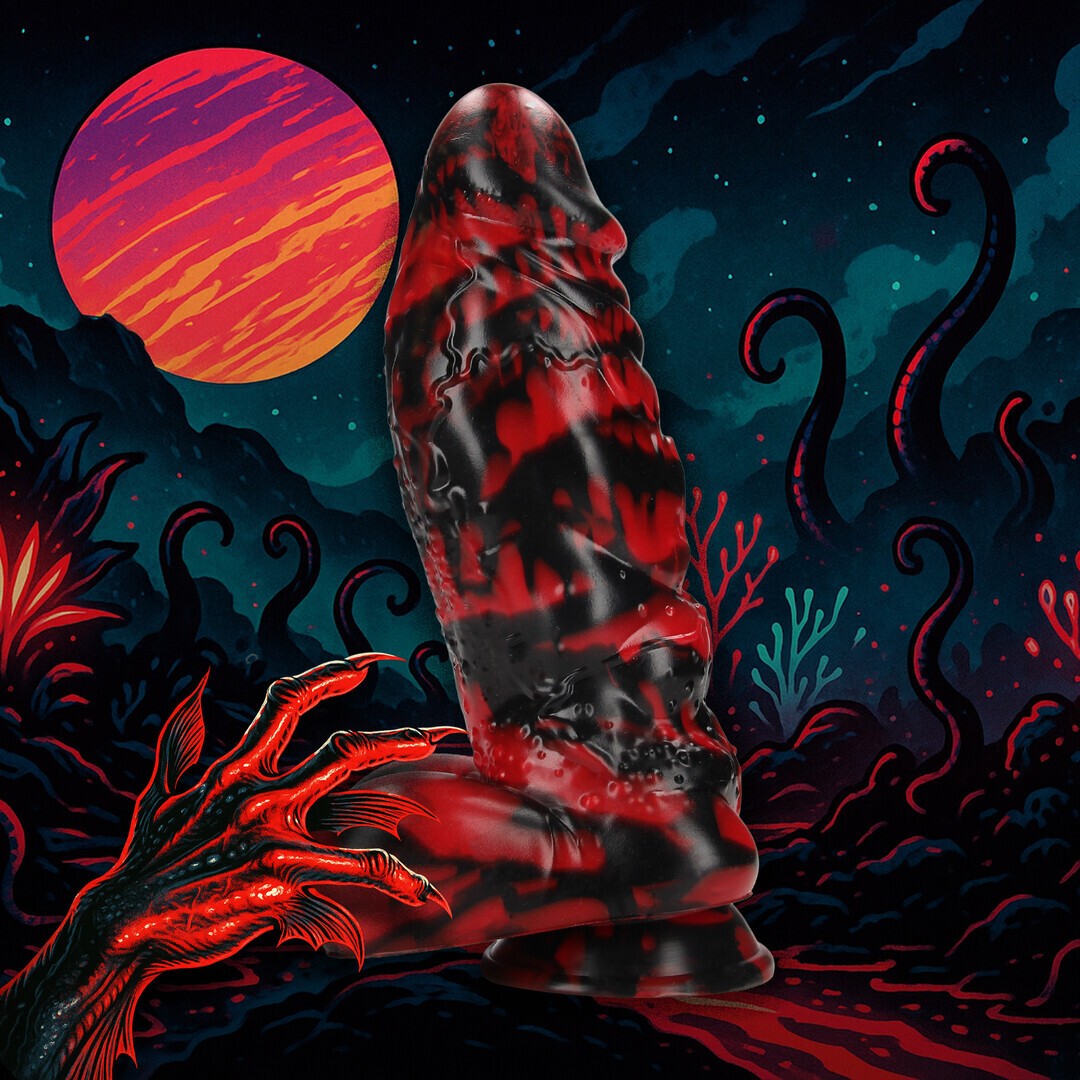 OUCH! DEMON MASTER SILICONE DILDO RED/BLACK