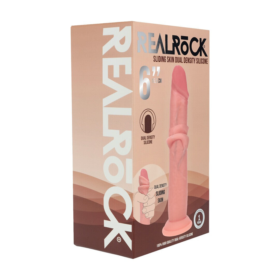 DILDO REALÍSTICO DUAL DENSITY SILICONE SLIDING SKIN 6 /15.5 CM FLESH REALROCK