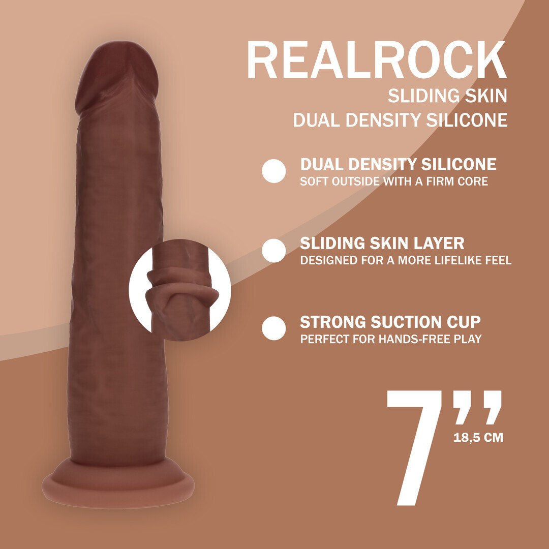 DILDO REALÍSTICO DUAL DENSITY SILICONE SLIDING SKIN 7 /18.5 CM BROWN REALROCK