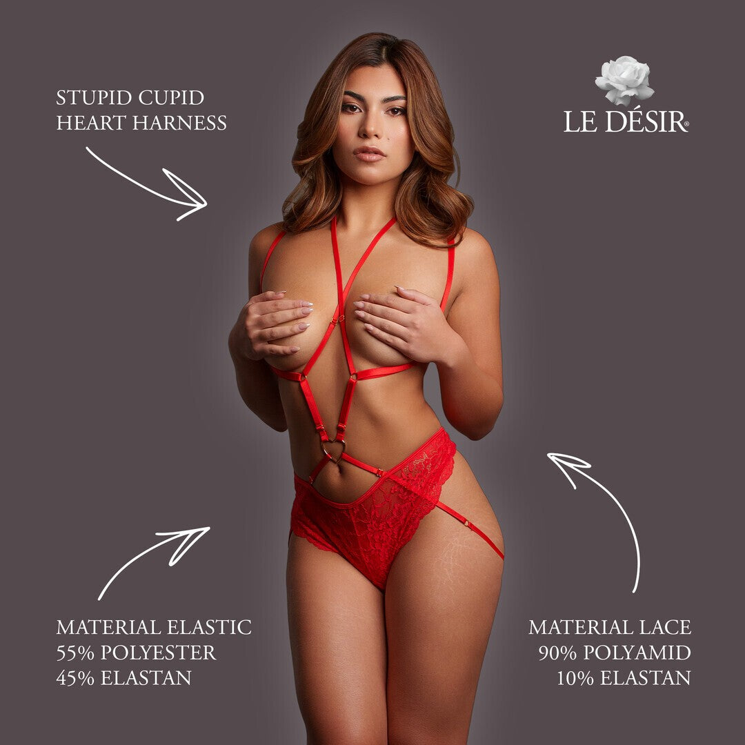 LE DÉSIR STUPID CUPID HEART HARNESS QUEEN SIZE RED
