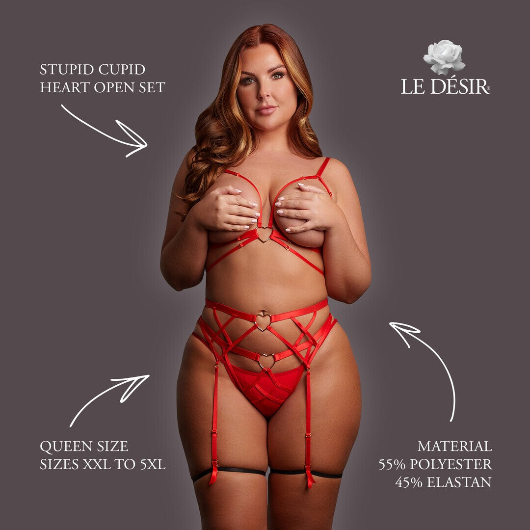 CONJUNTO DE 2 PEÇAS STUPID CUPID HEART TAMANHO QUEEN VERMELHO LE DÉSIR