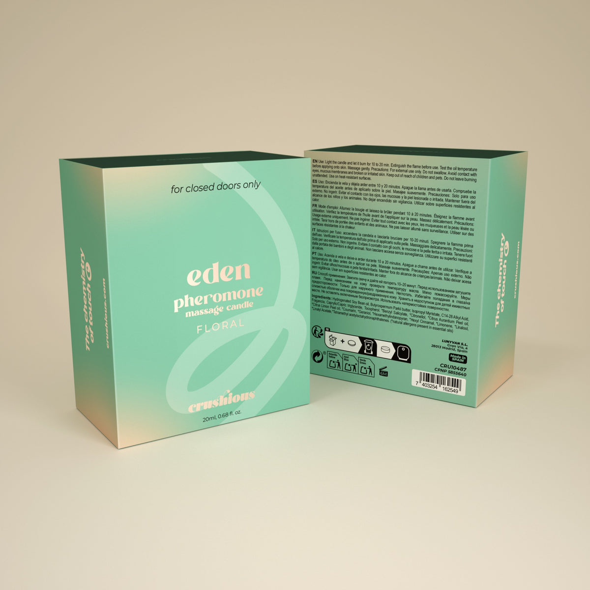 VELA DE MASAJE EDEN CON FEROMONAS Y AROMA FLORAL 20ML CRUSHIOUS