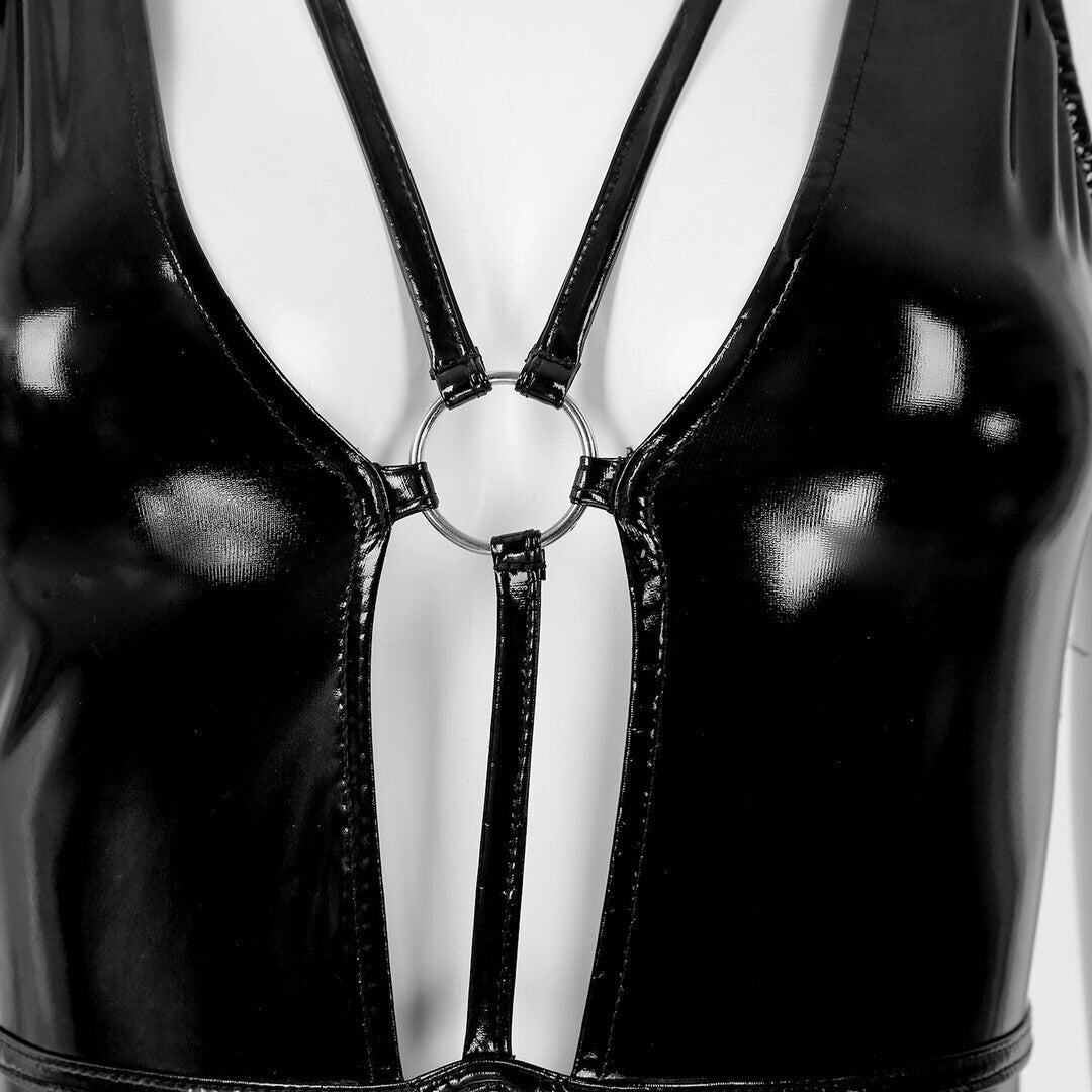 WETLOOK DEEP-V TEDDY BLACK