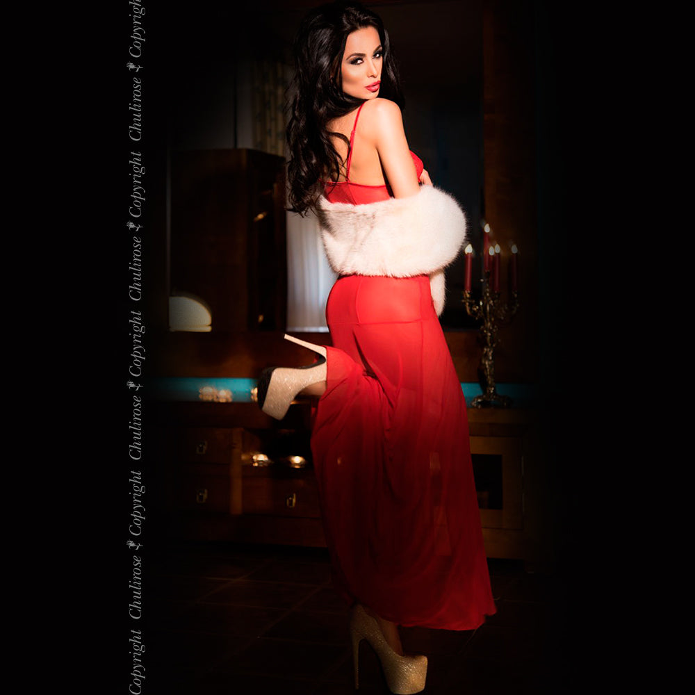 CAMISA DE NOITE E TANGA CR-3470 VERMELHA - Lust Sexshop