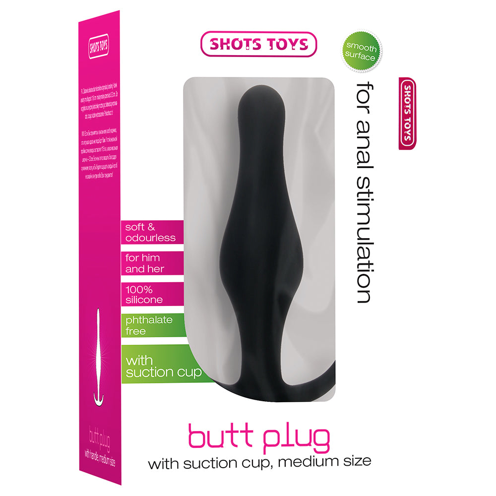PLUG ANAL BUTT PLUG COM PEGA PRETO MÉDIO - Lust Sexshop