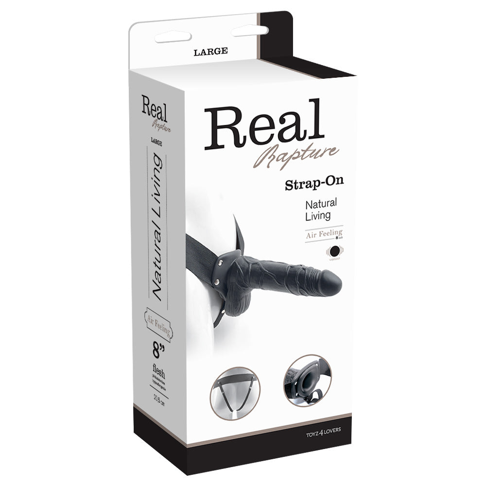 STRAP-ON OCO COM VIBRAÇÃO E TESTÍCULOS REAL RAPTURE AIR FEELING 8" PRETO - Lust Sexshop