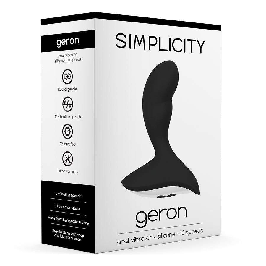 VIBRADOR ANAL RECARREGÁVEL GERON SIMPLICITY PRETO - Lust Sexshop