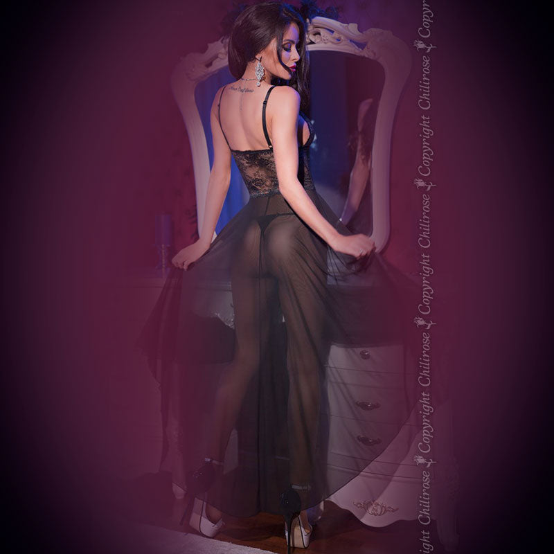 CAMISA DE NOITE E TANGA CR-4162 PRETO - Lust Sexshop