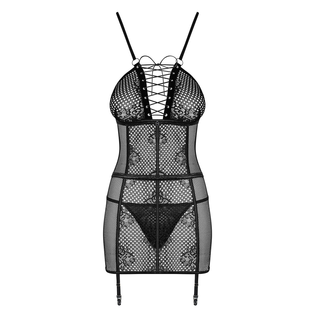 CAMISA DE NOITE E TANGA BASITTA OBSESSIVE PRETA