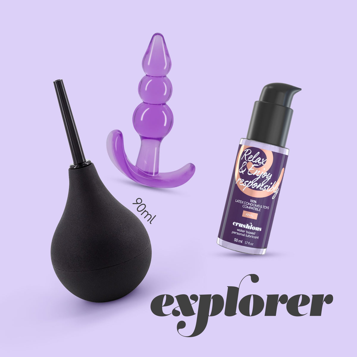 EXPLORER DUCHA ANAL 90ML CON LUBRICANTE ANAL 50ML Y PLUG ANAL THE PLUNGER CRUSHIOUS
