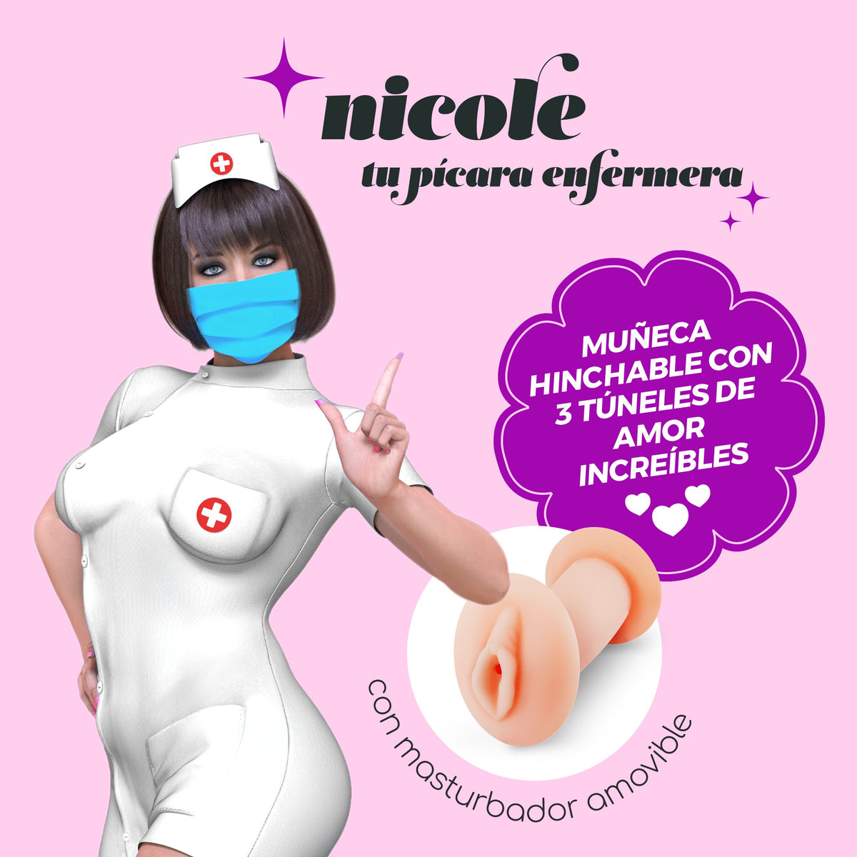NICOLE LA ENFERMERA BONECA INSUFLÁVEL COM MASTURBADOR CRUSHIOUS - Lust Sexshop