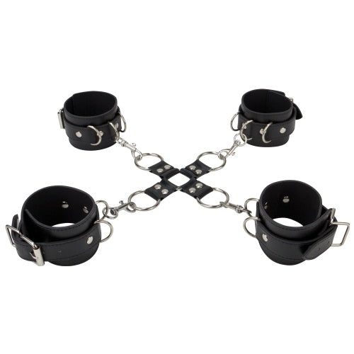 ALGEMAS PARA OS PULSOS E TORNOZELOS OUCH! LEATHER HAND AND LEG CUFFS PRETAS - Lust Sexshop