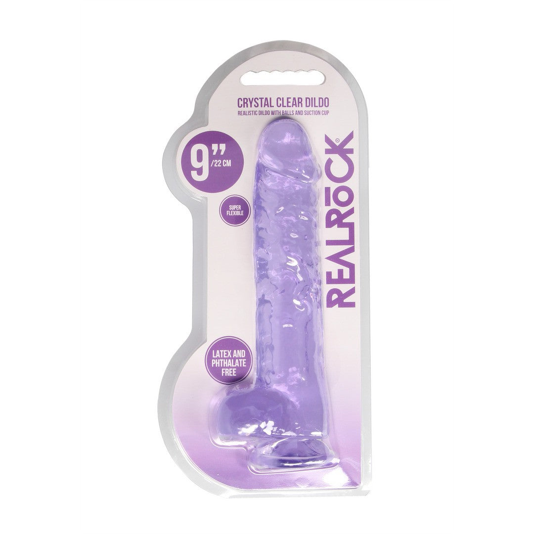 DILDO REALISTA CON TESTICULOS CRYSTAL CLEAR 9 /23 CM  REALROCK