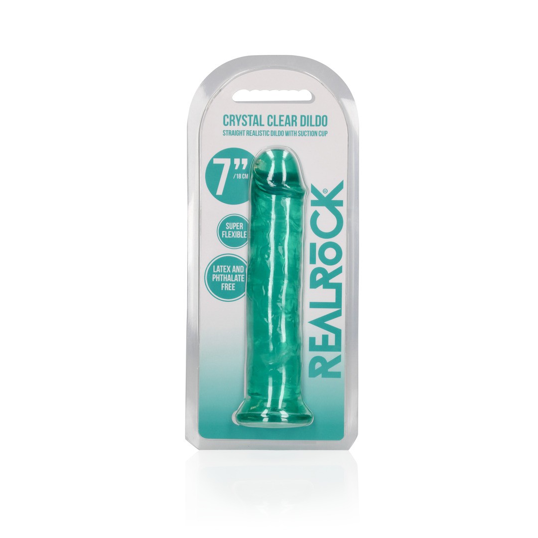 DILDO STRAIGHT REALISTIC CRYSTAL CLEAR 7 /18 CM VERDE REALROCK