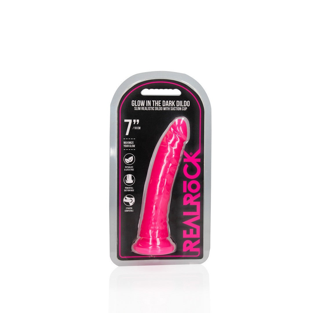 DILDO SLIM REALISTIC GLOW IN THE DARK 7 /18 CM ROSA REALROCK