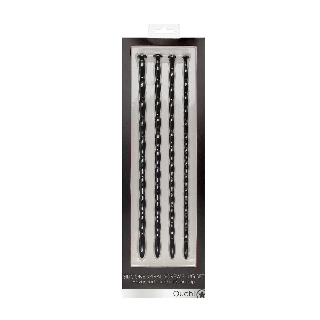 CONJUNTO DE SONDAS DE URETRA SILICONE SPIRAL SCREW PLUG SET ADVANCED PRETO OUCH!