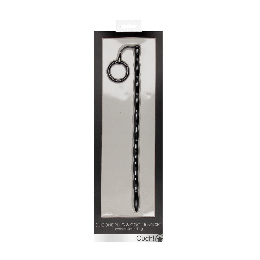 CONJUNTO DE SONDA DE URETRA COM ANEL PENIANO DE SILICONE PRETO OUCH!