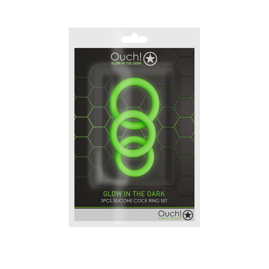 CONJUNTO DE 3 ANÉIS PARA O PÉNIS GLOW IN THE DARK OUCH! - Lust Sexshop