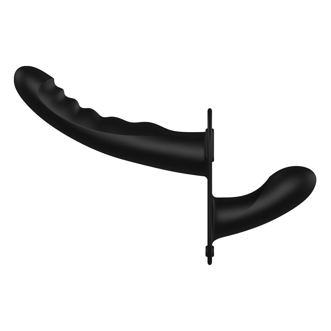 OUCH! DUAL VIBRATING RECHARGEABLE STRAP-ON ADJUSTABLE BLACK
