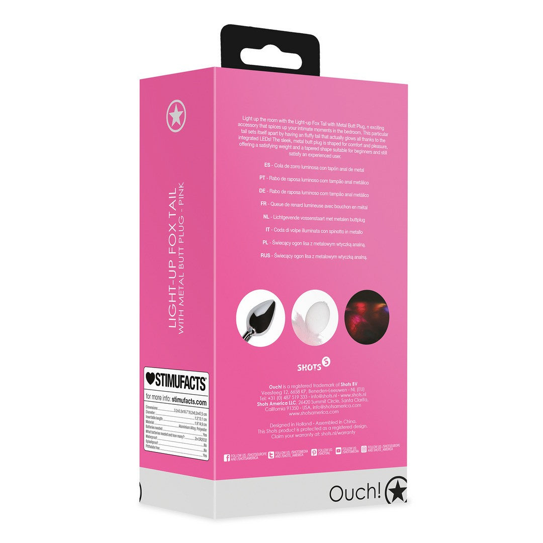 PLUG ANAL COM CAUDA DE RAPOSA ROSA LUMINOSA OUCH! - Lust Sexshop