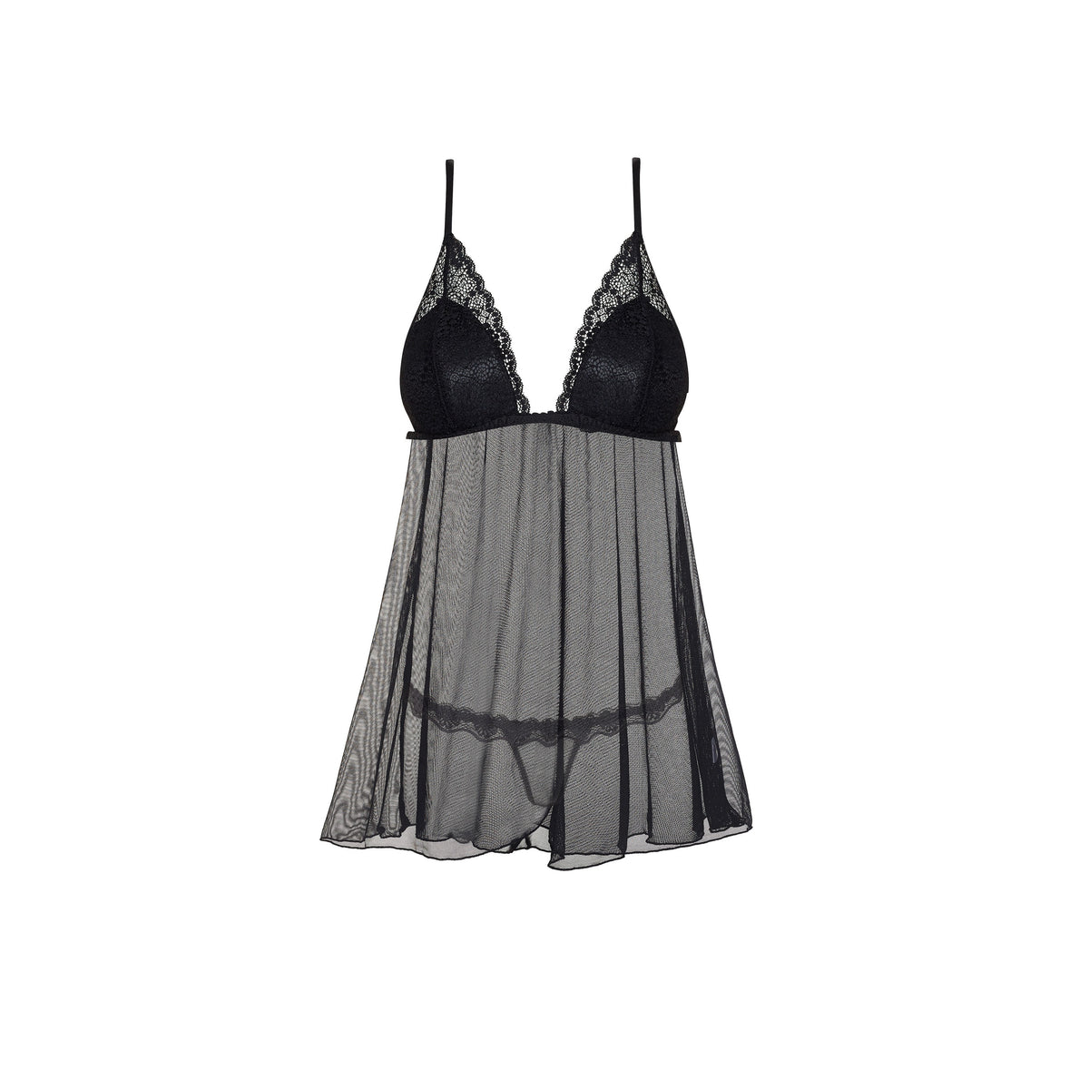 CAMISA DE NOITE E TANGA LAUREN PRETA BEAUTY NIGHT FASHION