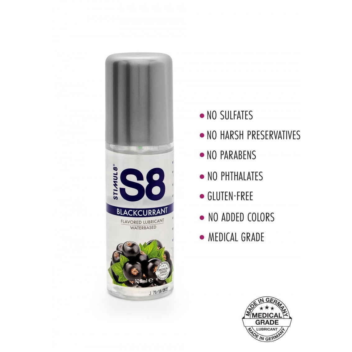 LUBRICANTE A BASE DE AGUA CON SABOR A GROSELLA NEGRA S8 STIMUL8 125ML 