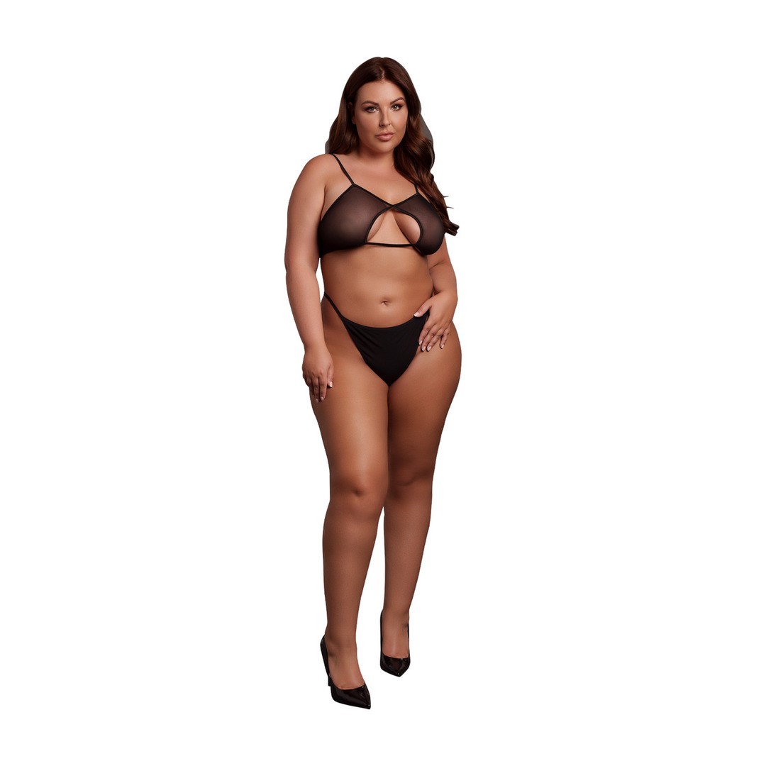 LE DÉSIR KEYHOLE MESH BRA WITH DOUBLE BACK STRAPS AND ADJUSTABLE SLIDERS BLACK QUEEN SIZE