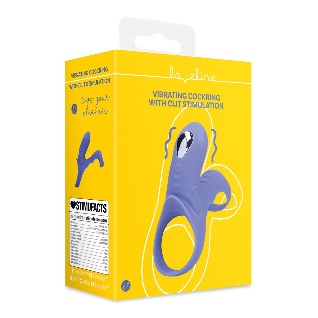 ANEL PARA O PÉNIS COM VIBRAÇÃO E ESTIMULADOR DE CLITÓRIS AZUL LOVELINE - Lust Sexshop
