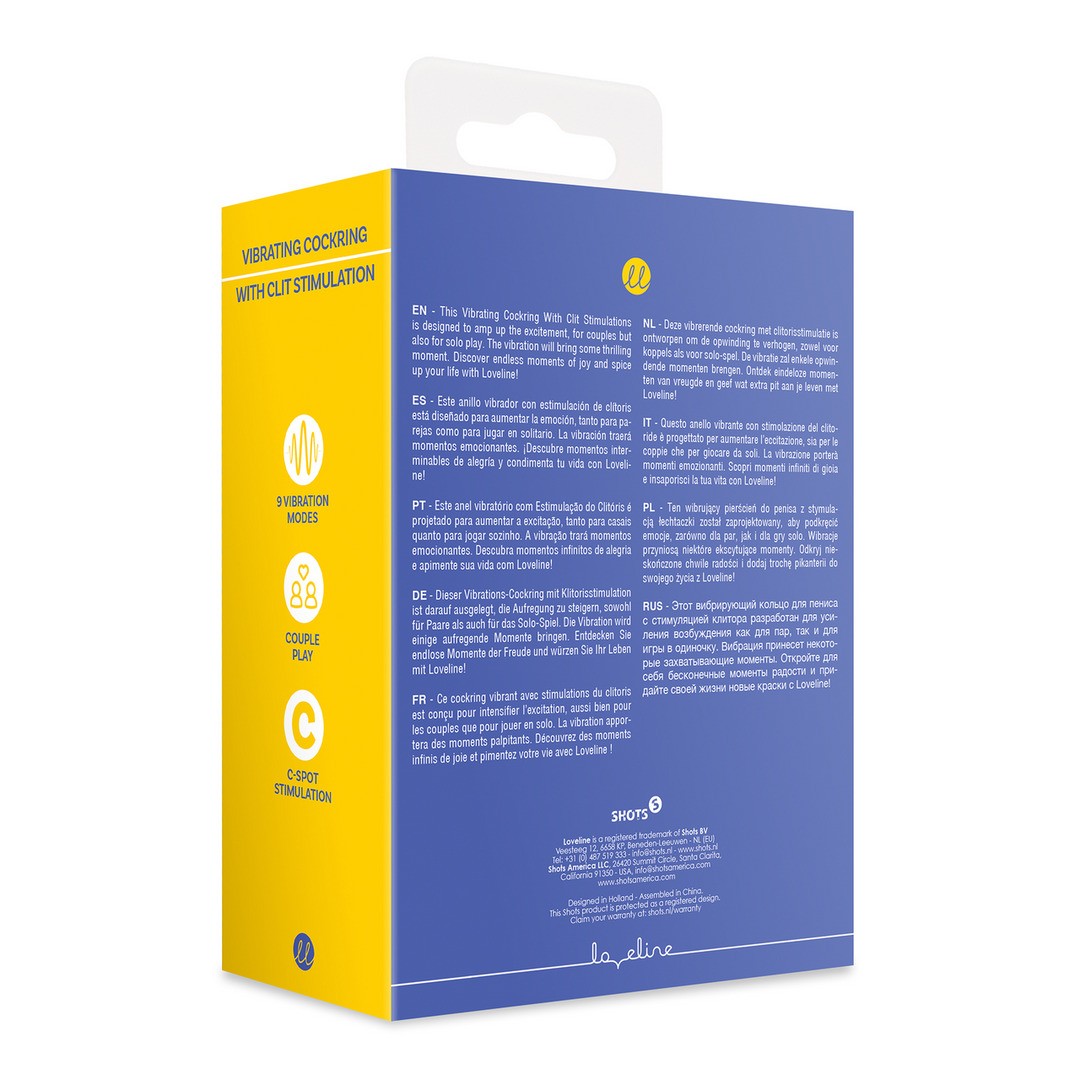 ANEL PARA O PÉNIS COM VIBRAÇÃO E ESTIMULADOR DE CLITÓRIS AZUL LOVELINE - Lust Sexshop
